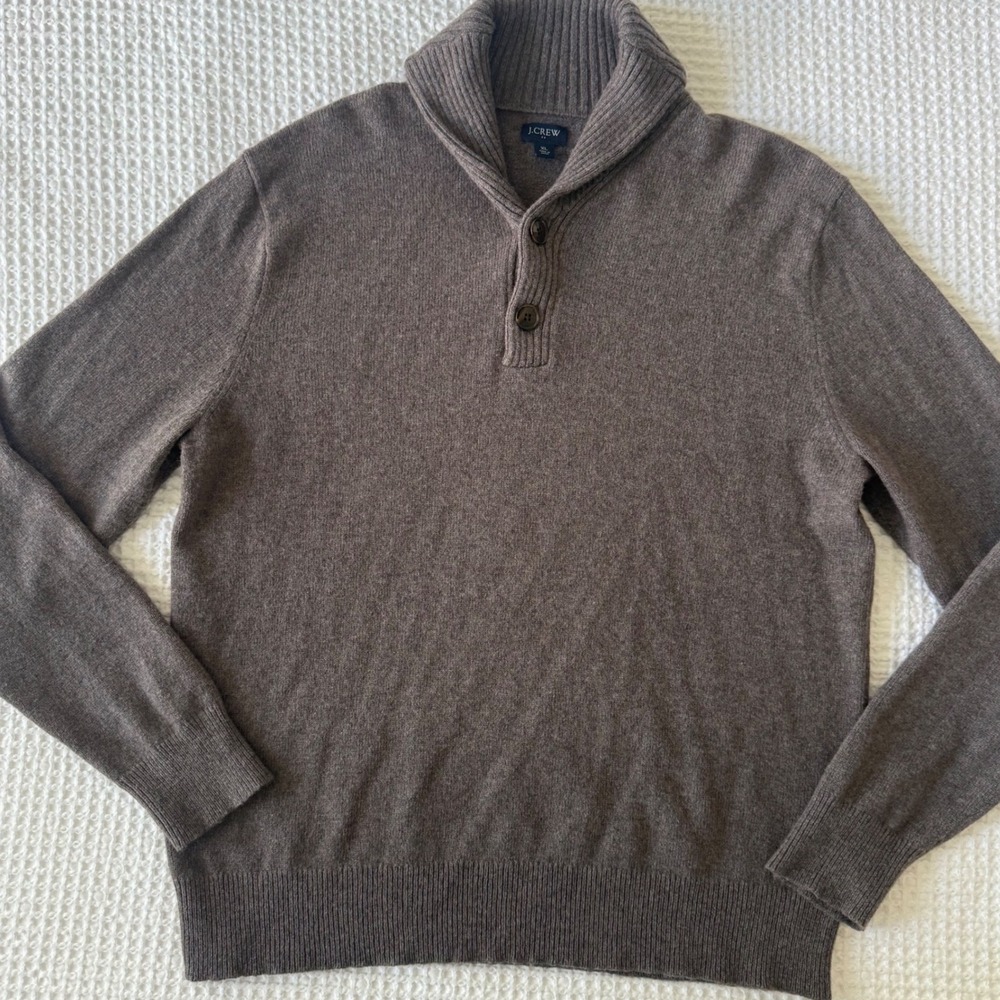 J.Crew Mens XL warm gray Lambswool Blend Shawl Collar Button Pullover Sweater